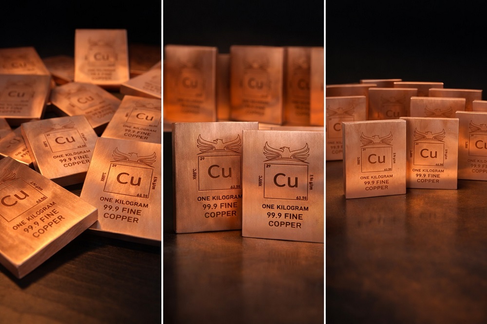 1 Kilo 99.9 Fine Copper Bar with Element Design by Falcon